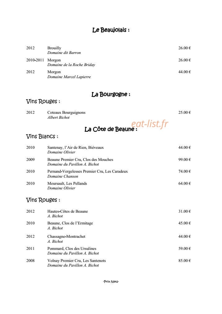 Auberge de La Chèvrerie — carte page 7