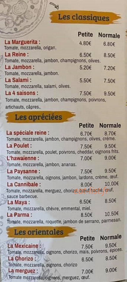 Carte et menu de Pizzeria la Marguerita à Beinheim — Les classiques, appréciées et orientales
