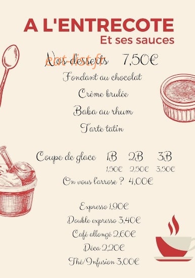 À l'Entrecôte et ses sauces — carte page 3
