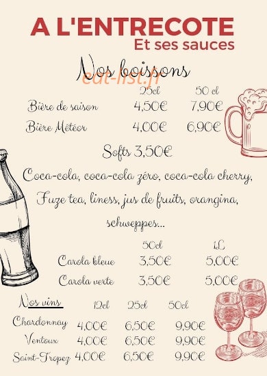 À l'Entrecôte et ses sauces — carte page 2