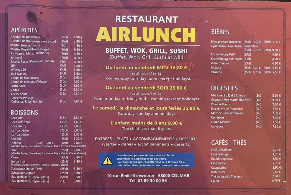 Airlunch — carte page 1
