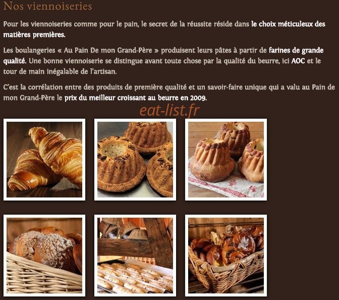 Carte et menu de Au pain de mon grand pere à Colmar — Les viennoiseries
