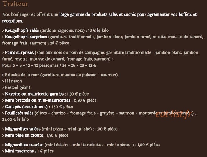 Carte et menu de Au pain de mon grand pere à Colmar — Le traiteur