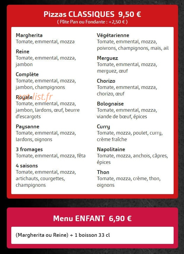 La Fun Pizz — carte page 1