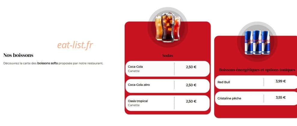 Carte et menu de La pause à Colmar — Boissons