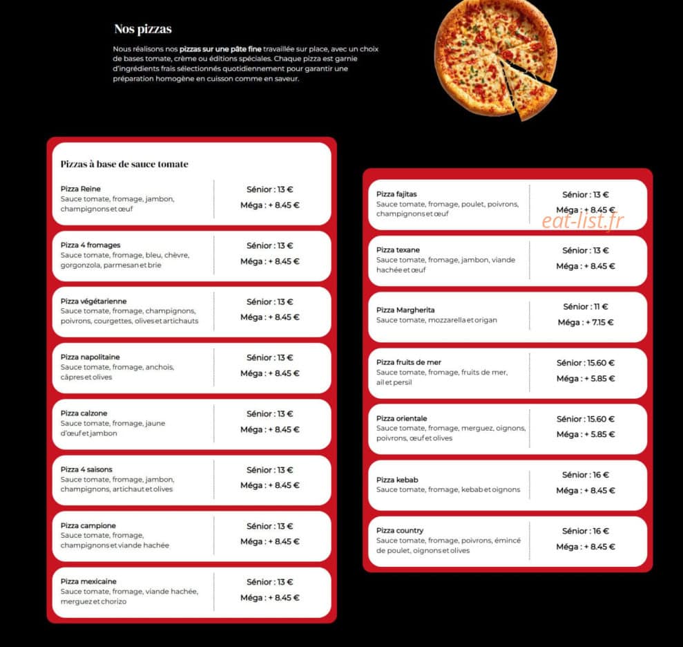 Carte et menu de La pause à Colmar — Pizzas