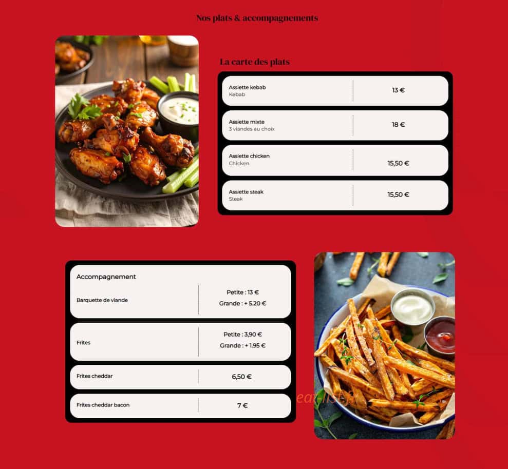 Carte et menu de La pause à Colmar — Plats et accompagnements