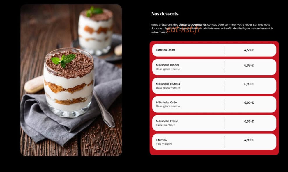 Carte et menu de La pause à Colmar — Desserts