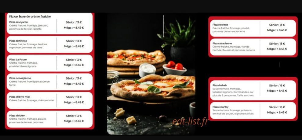 Carte et menu de La pause à Colmar — Pizzas