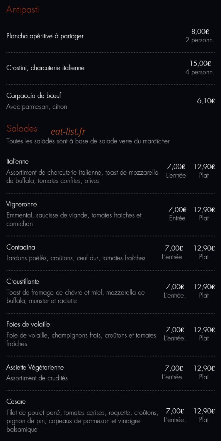 La Trattoria — carte page 1