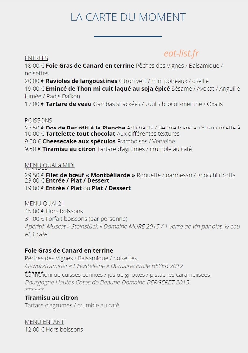 Le Quai 21 — carte page 1