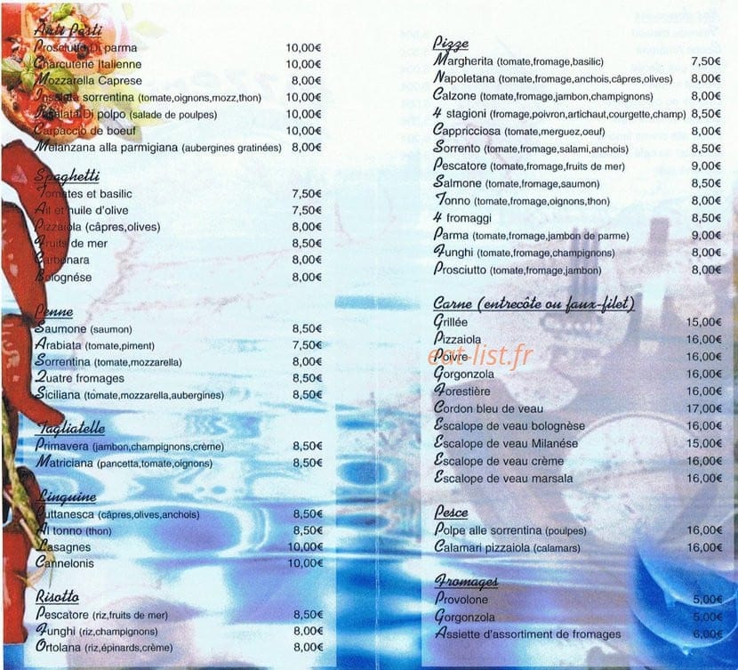 Le Sorrento — carte page 1