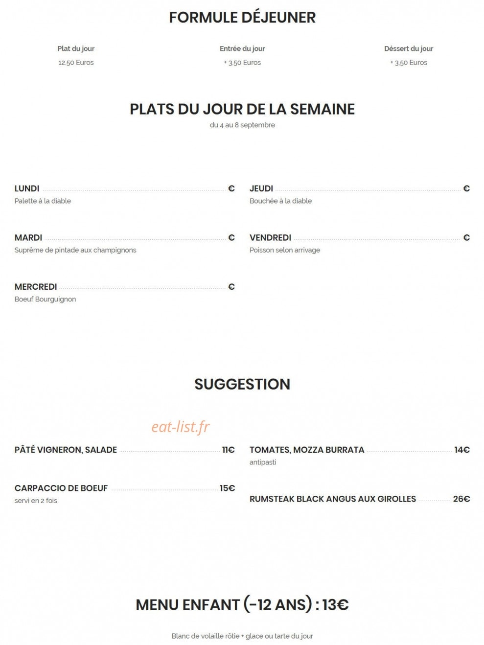 Le Zinc — carte page 1