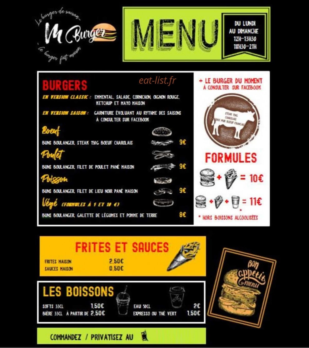 M Burger — carte page 1