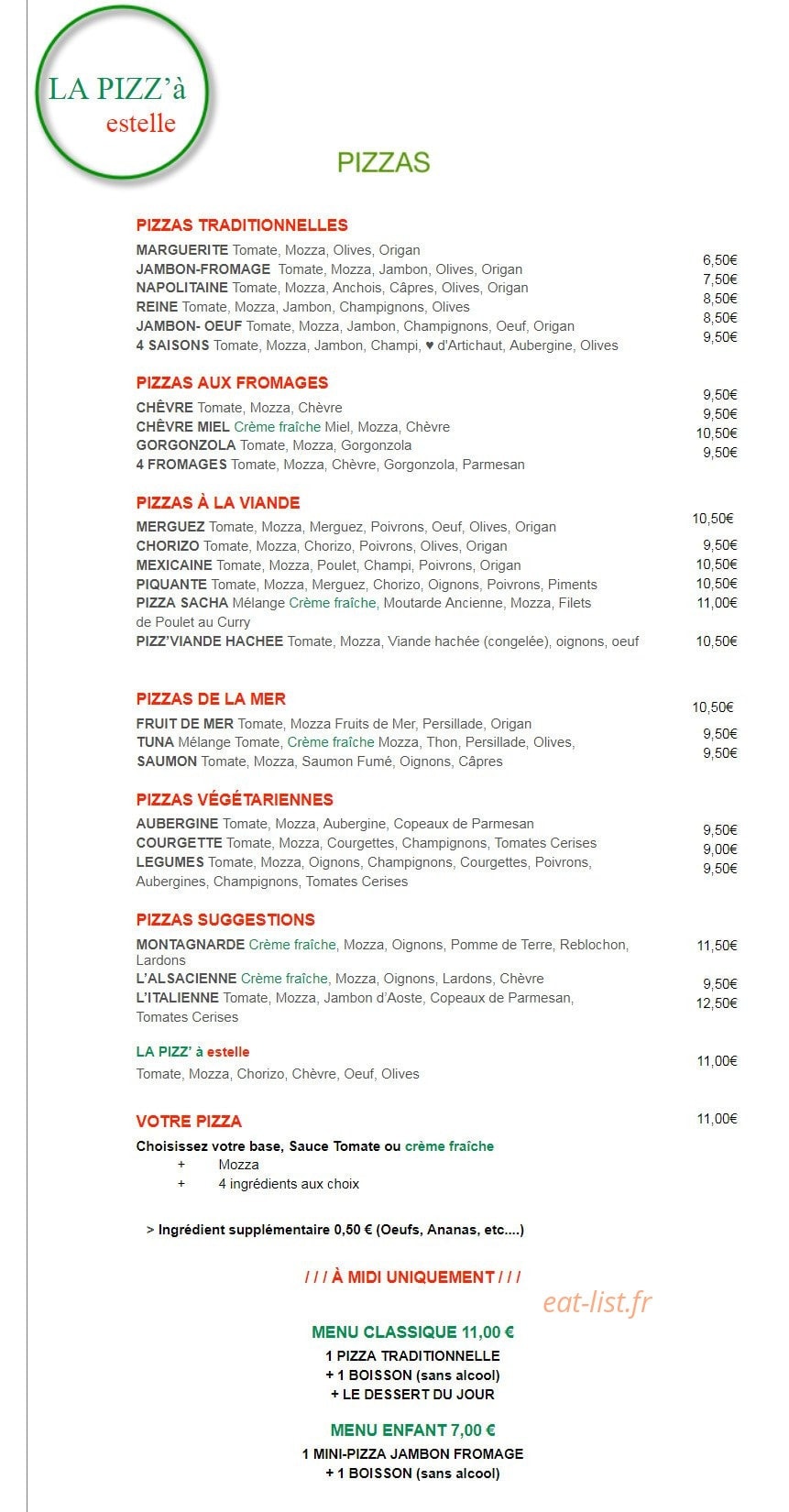 Pizz à estelle — carte page 1