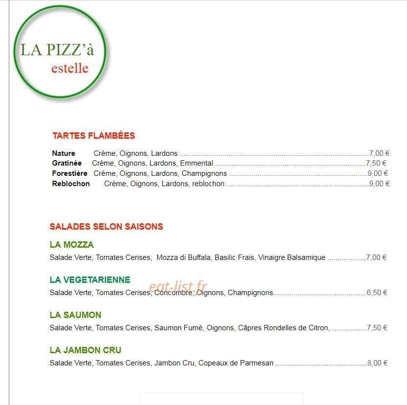 Pizz à estelle — carte page 2