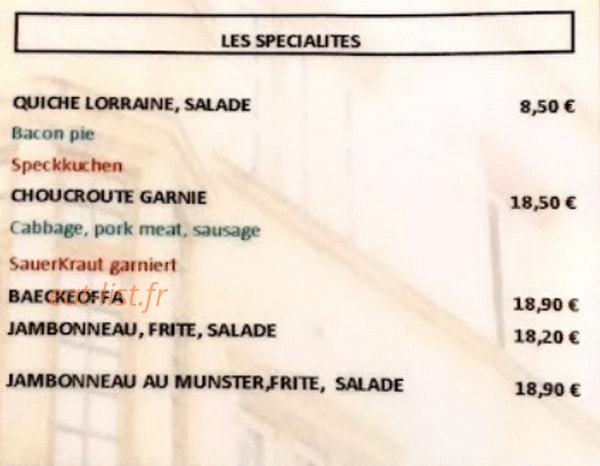 restaurant des Arcades — carte page 2