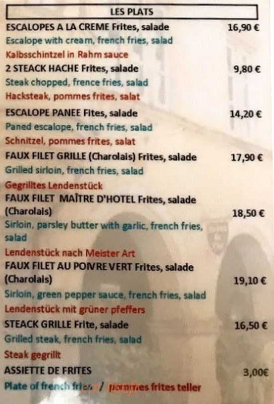 restaurant des Arcades — carte page 3