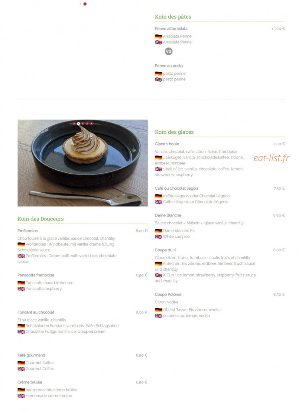 Restaurant Le K — carte page 3