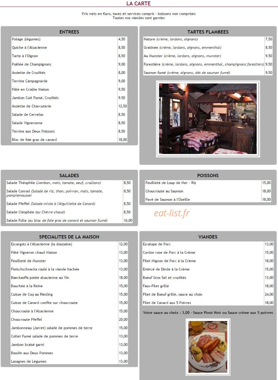Wistub Pfeffel — carte page 1