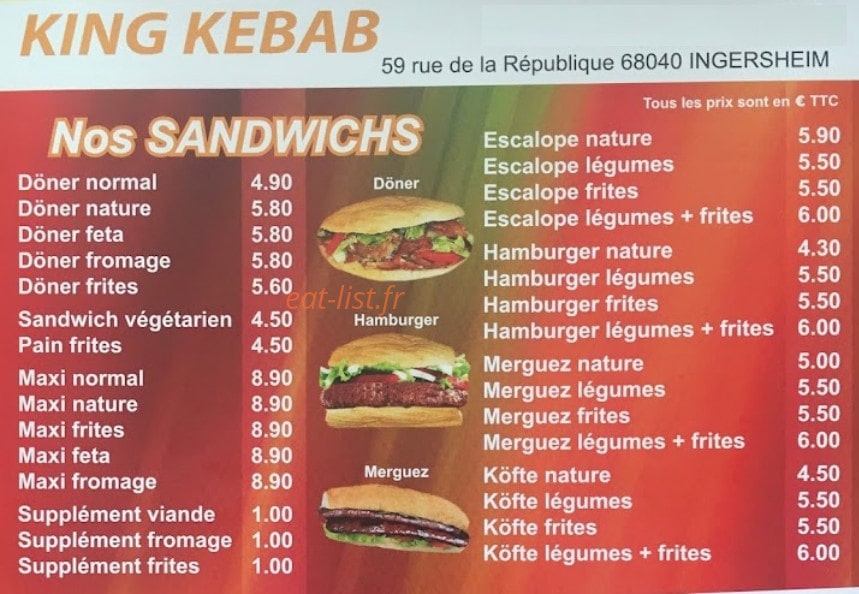 King Kebab — carte page 1