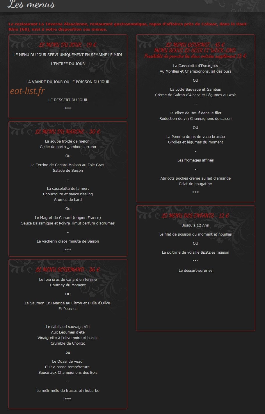 La Taverne Alsacienne — carte page 1