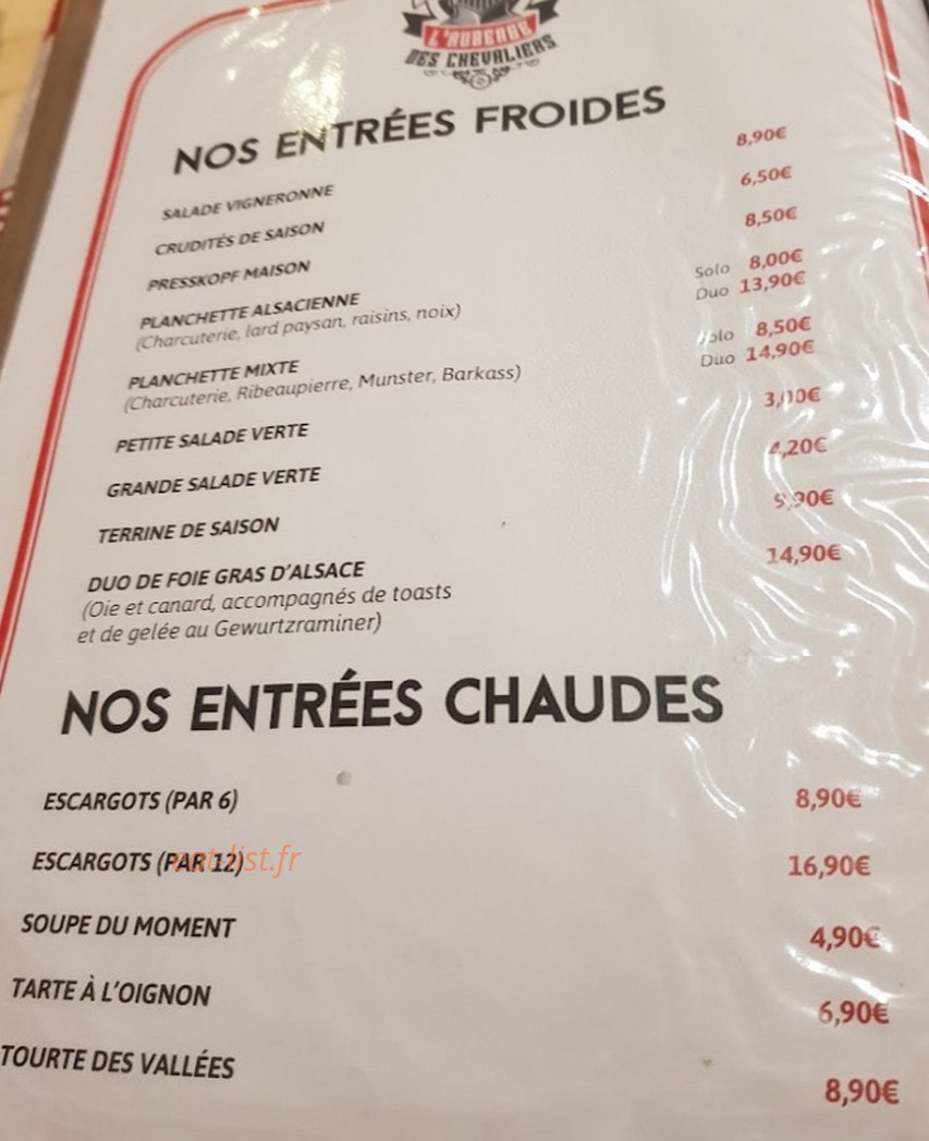 Auberge des Chevaliers — carte page 1