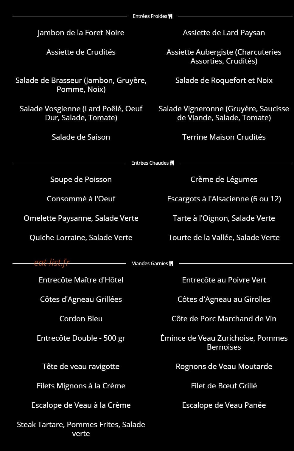 Auberge des Franciscains — carte page 2