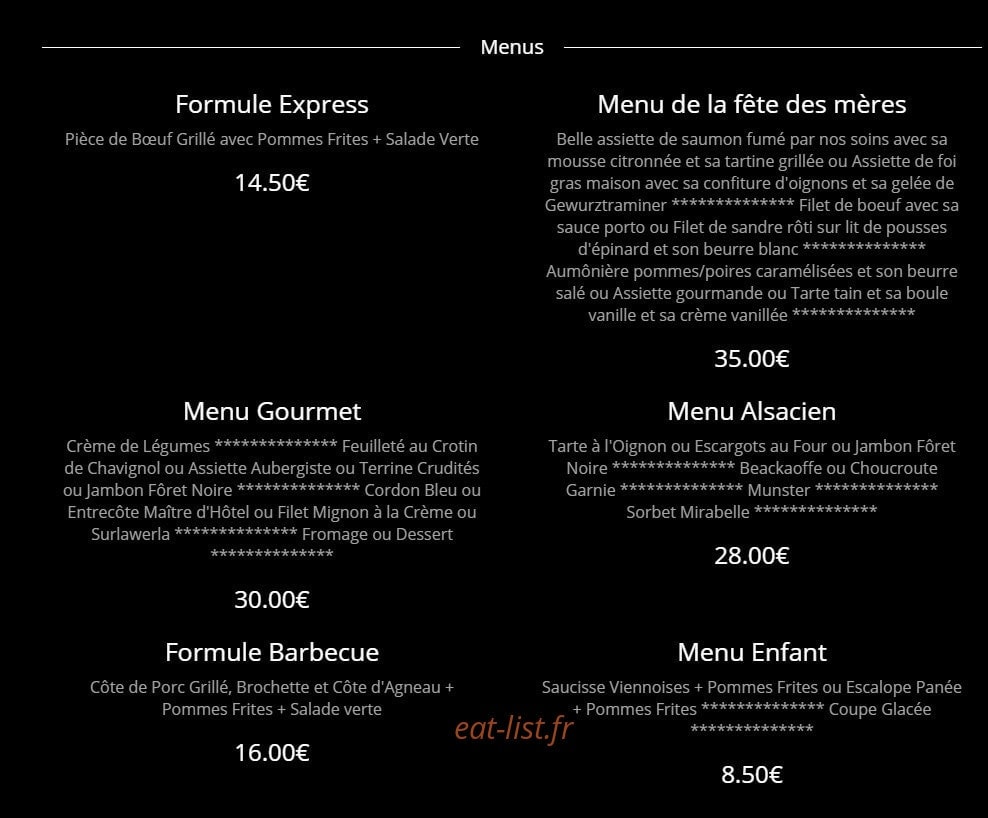 Auberge des Franciscains — carte page 1