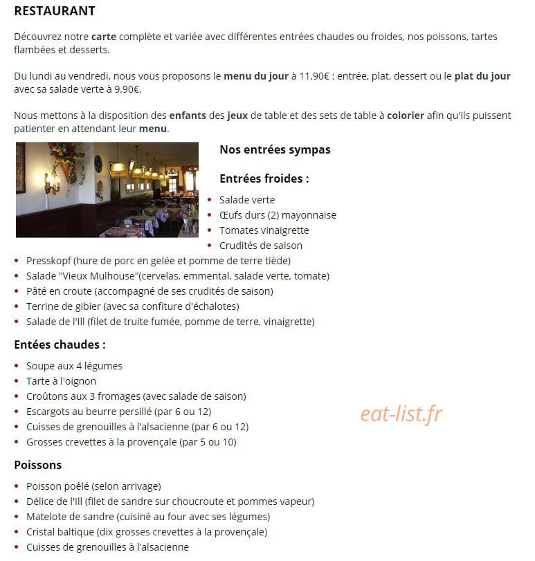 Carte et menu de Auberge du Vieux Mulhouse à Mulhouse — Les entrées, froides, les entrées chaudes et les poissons