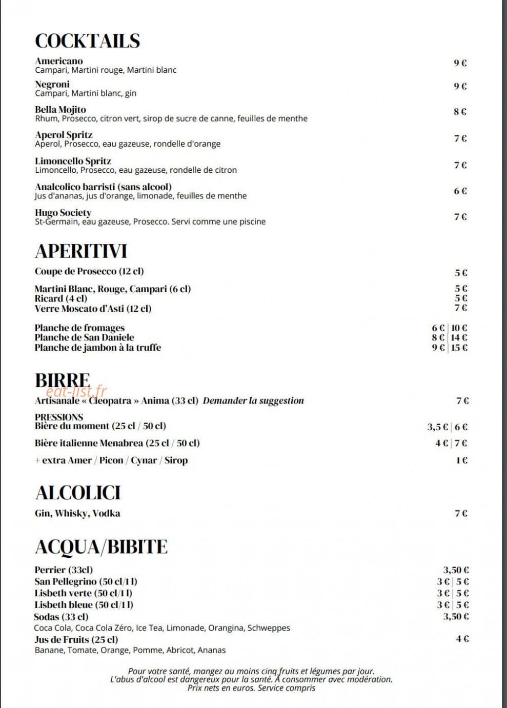 Bella Society — carte page 3