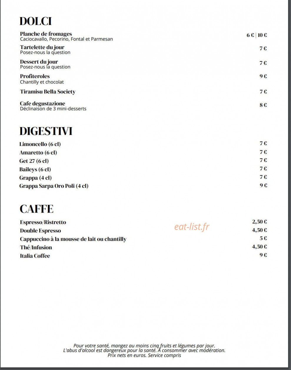 Bella Society — carte page 4