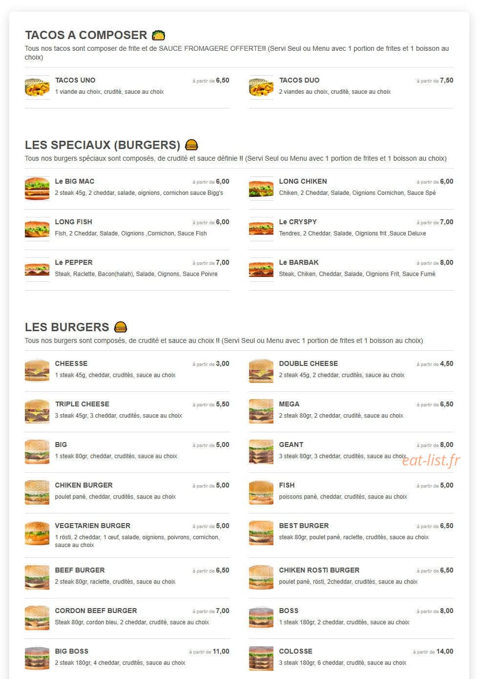 Best Food — carte page 1