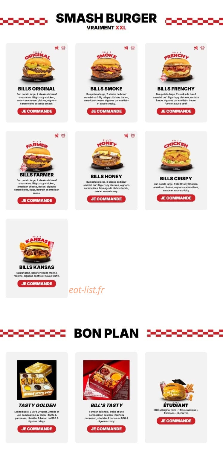 Bill's Burger — carte page 1