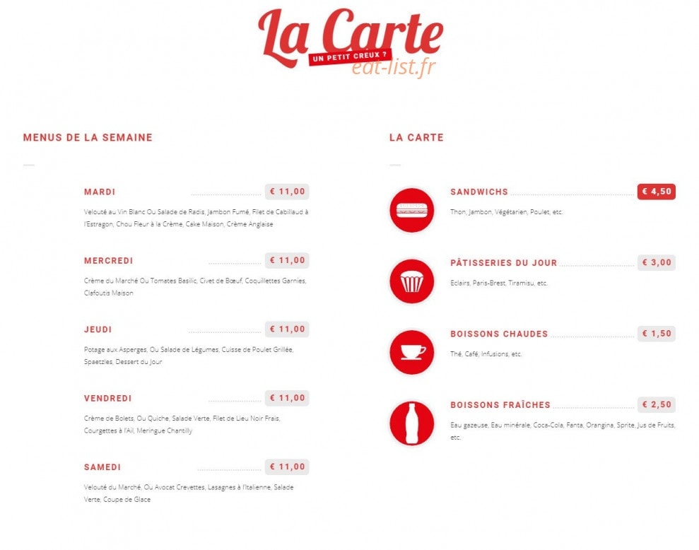 Bistrot de l'Arc — carte page 1