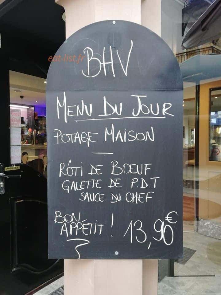 Carte et menu de Brasserie De L’hôtel De Ville à Mulhouse — Exemple de menu