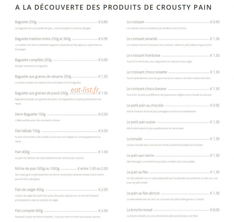 Crousty Pain — carte page 1