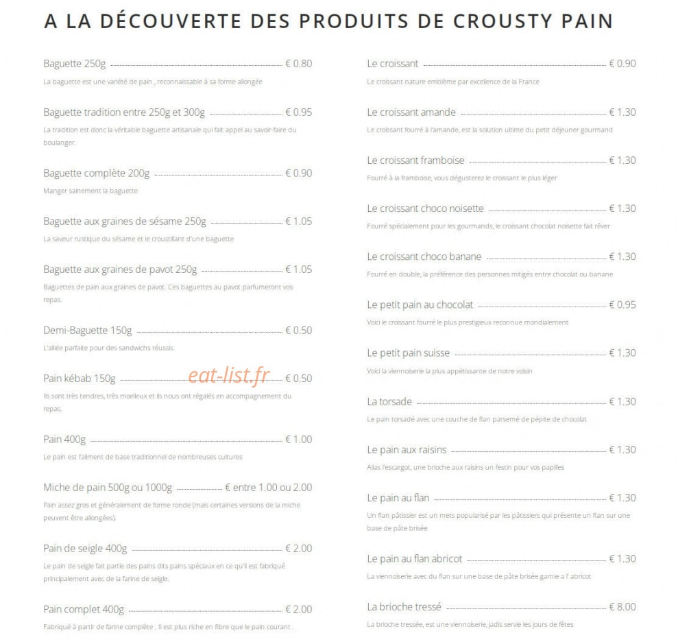 Crousty Pain — carte page 1