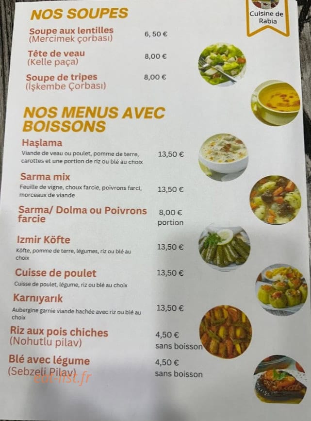 Cuisine de Rabia — carte page 1