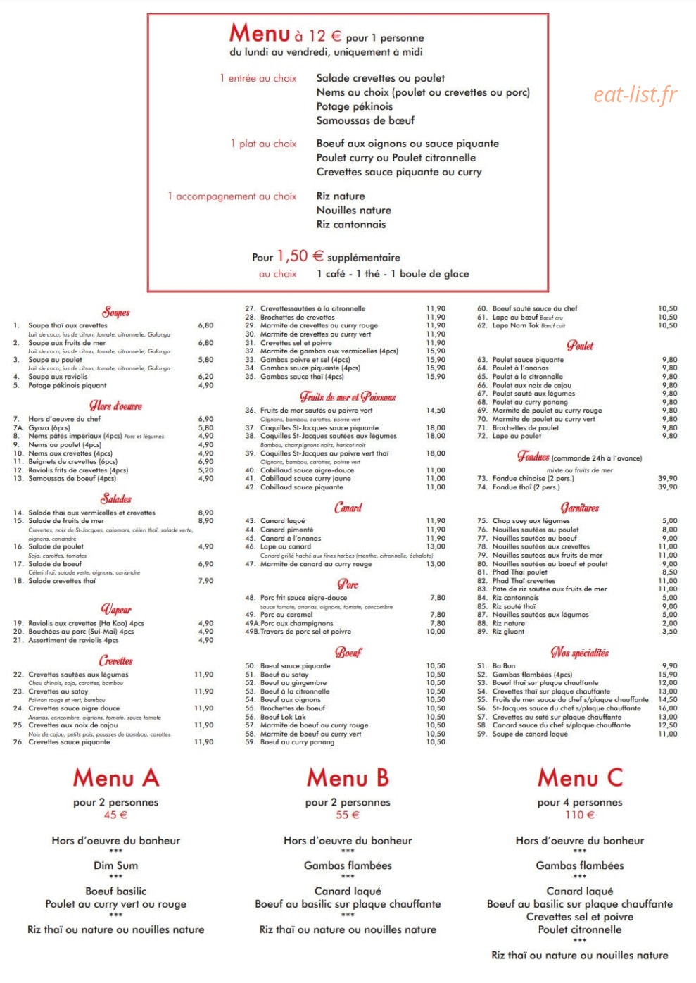 Délices d'Asie — carte page 1