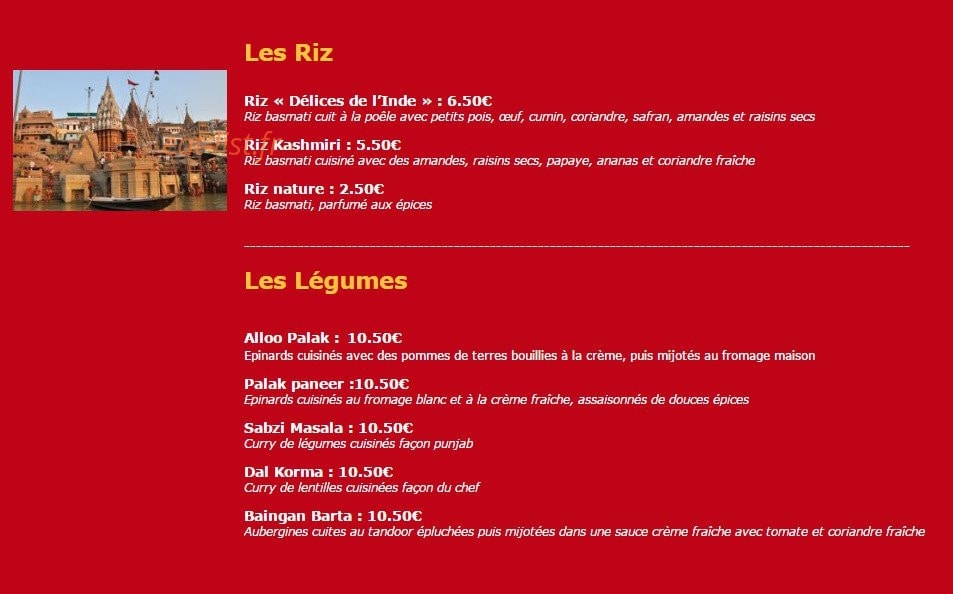 Délices de l'Inde — carte page 5