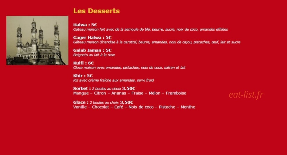 Délices de l'Inde — carte page 10
