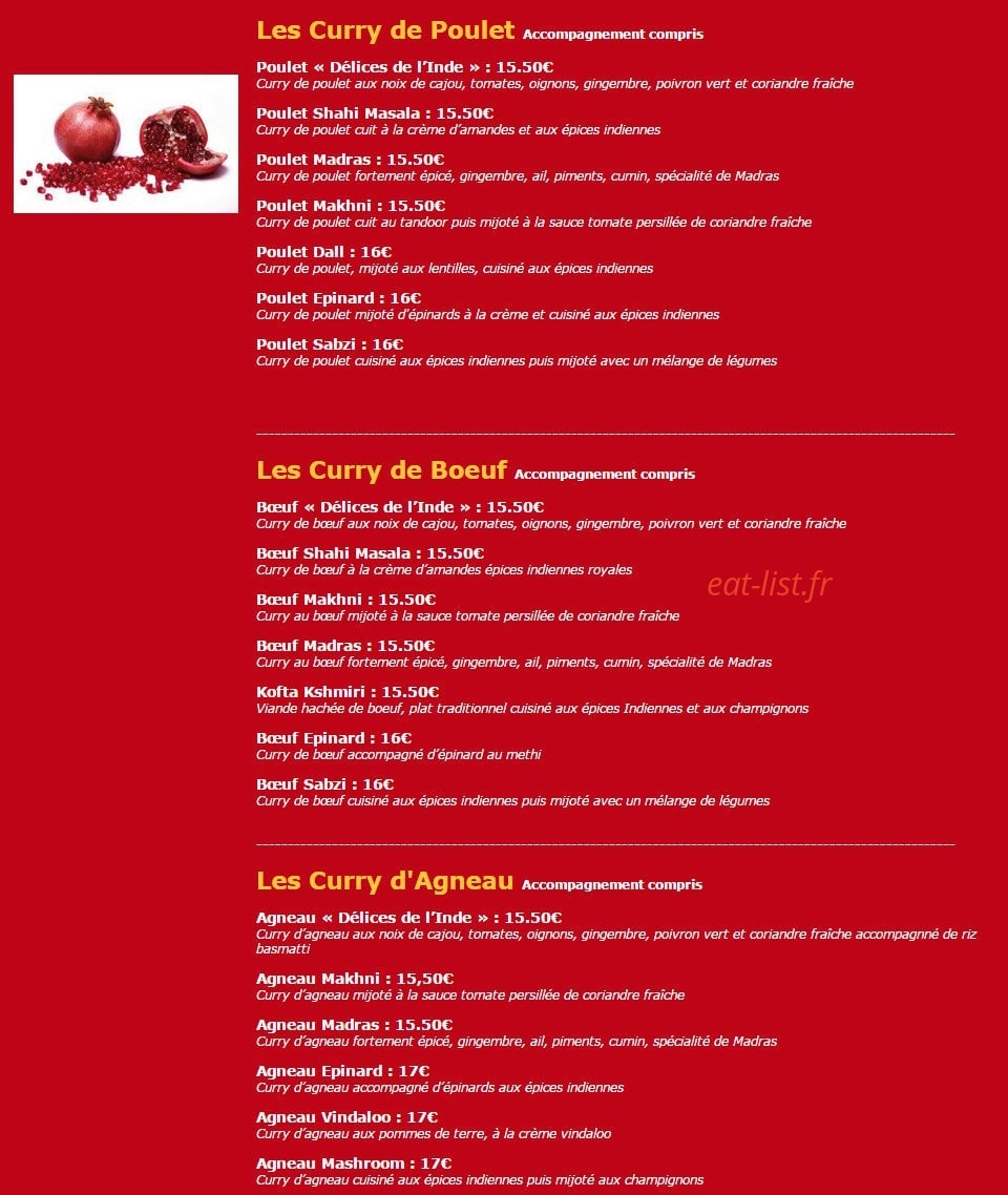 Délices de l'Inde — carte page 2