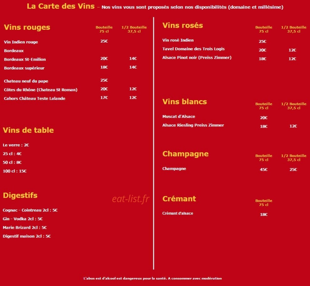 Délices de l'Inde — carte page 9