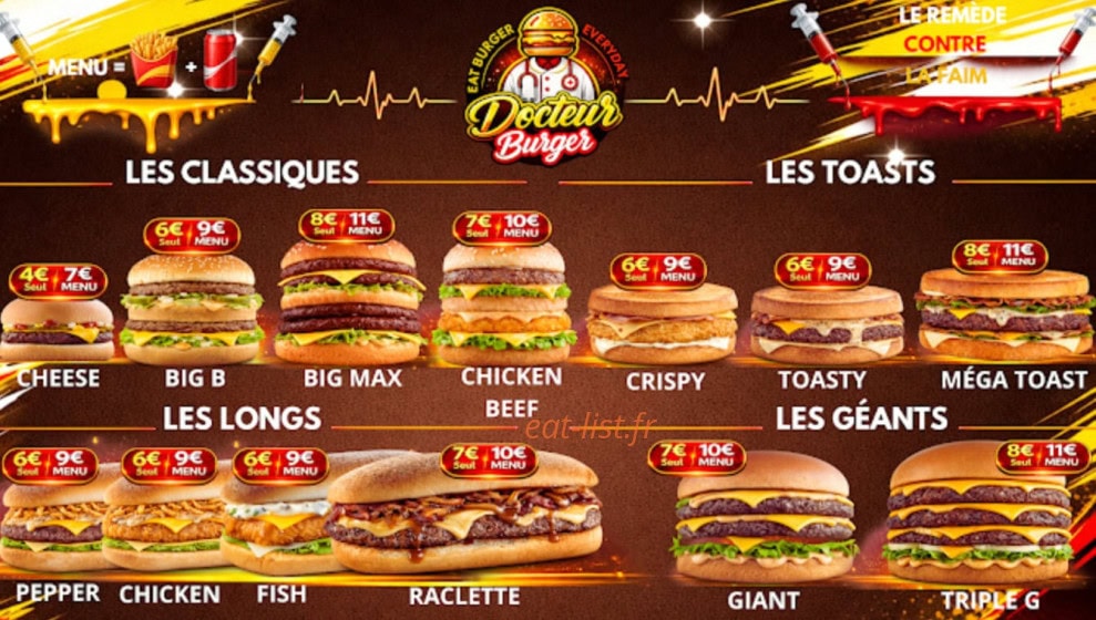 Carte et menu de Docteur Burger à Mulhouse — Les burgers