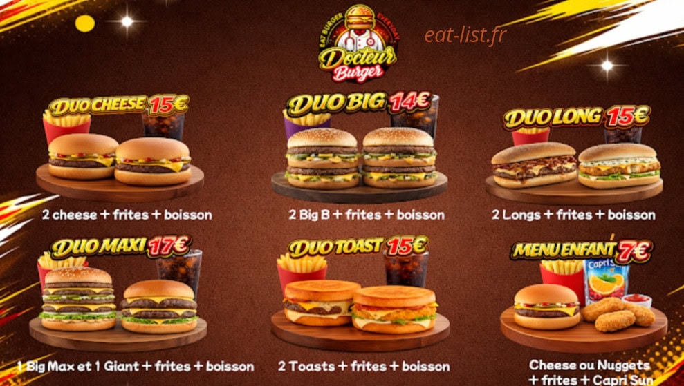 Carte et menu de Docteur Burger à Mulhouse — Menu duo