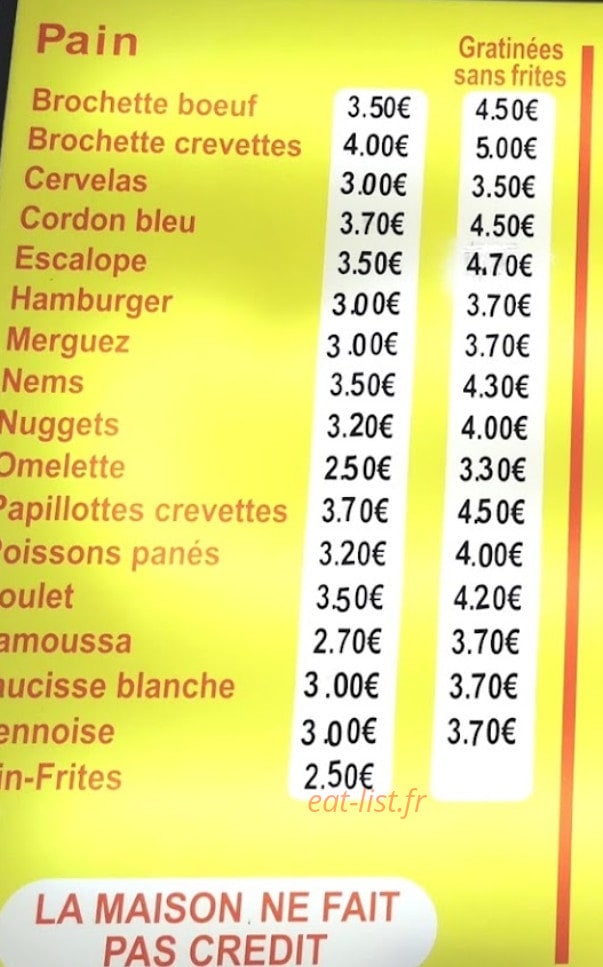 Friterie Alsacienne — carte page 1