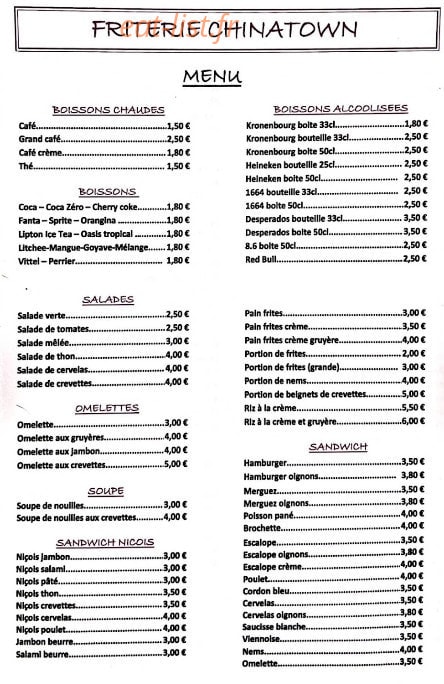 Friterie Chinatown — carte page 1