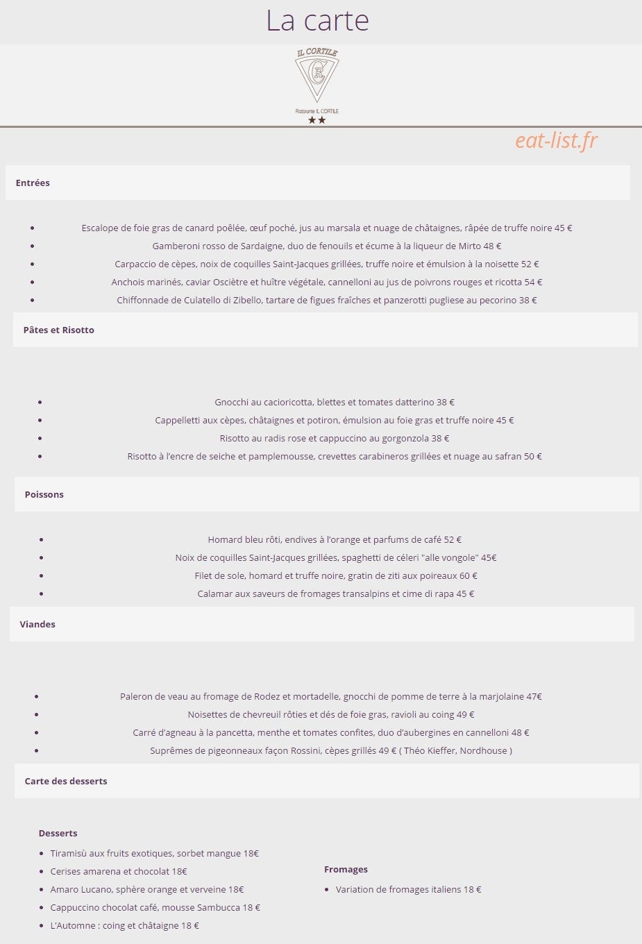 Il Cortile — carte page 1
