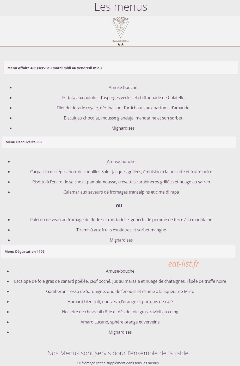 Il Cortile — carte page 2